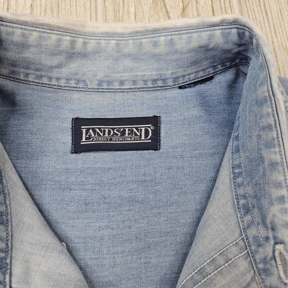 Lands End Denim Shirt Mens Extra Large Light Blue Button Up Long Sleeve - Picture 5 of 6
